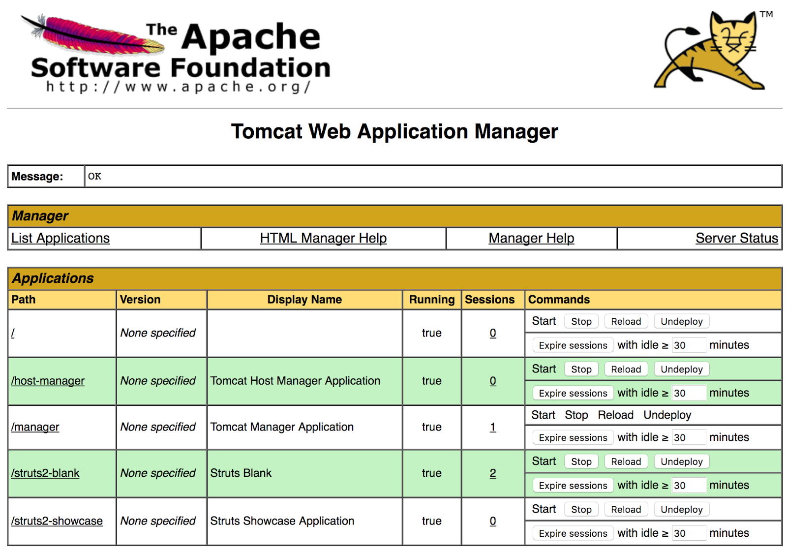 Reference screen capture of the Tomcat management interface
